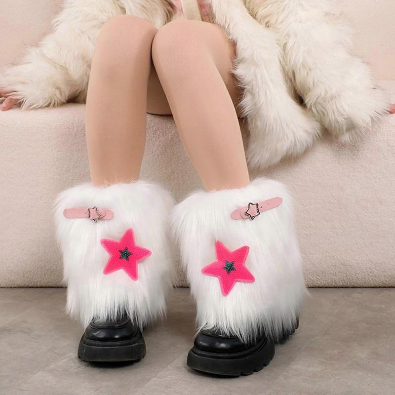 Women Furs Leg Warmer Party Costumes Winter Furry Long Boot Cuffs Fuzzy Shoe Cover Holiday Festival Performances Play