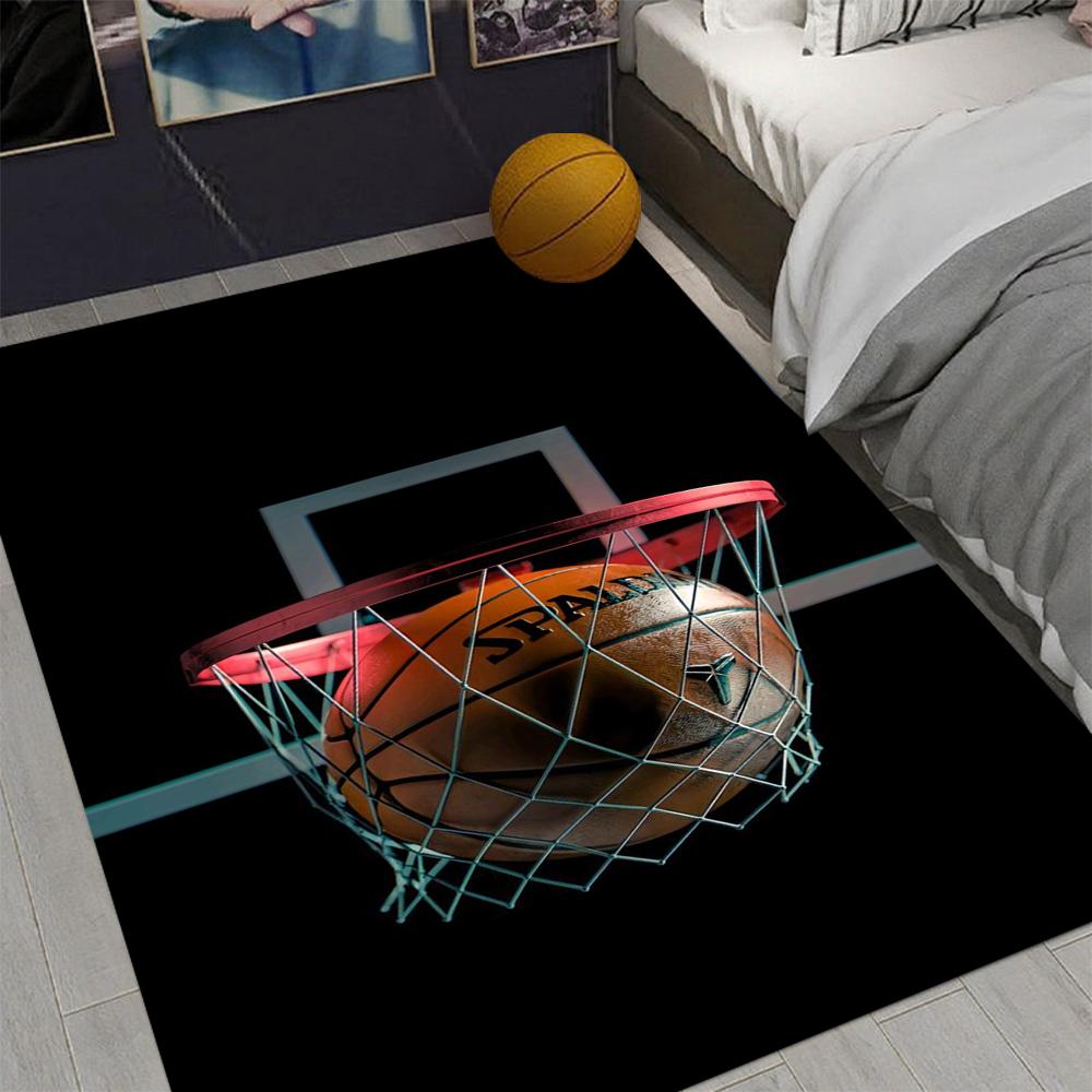 Sports Basketball Theme Carpet Basketball Hoop Pile Shooting Scene Court Patterns NonSlip Rug For Bedroom Game Room Decor