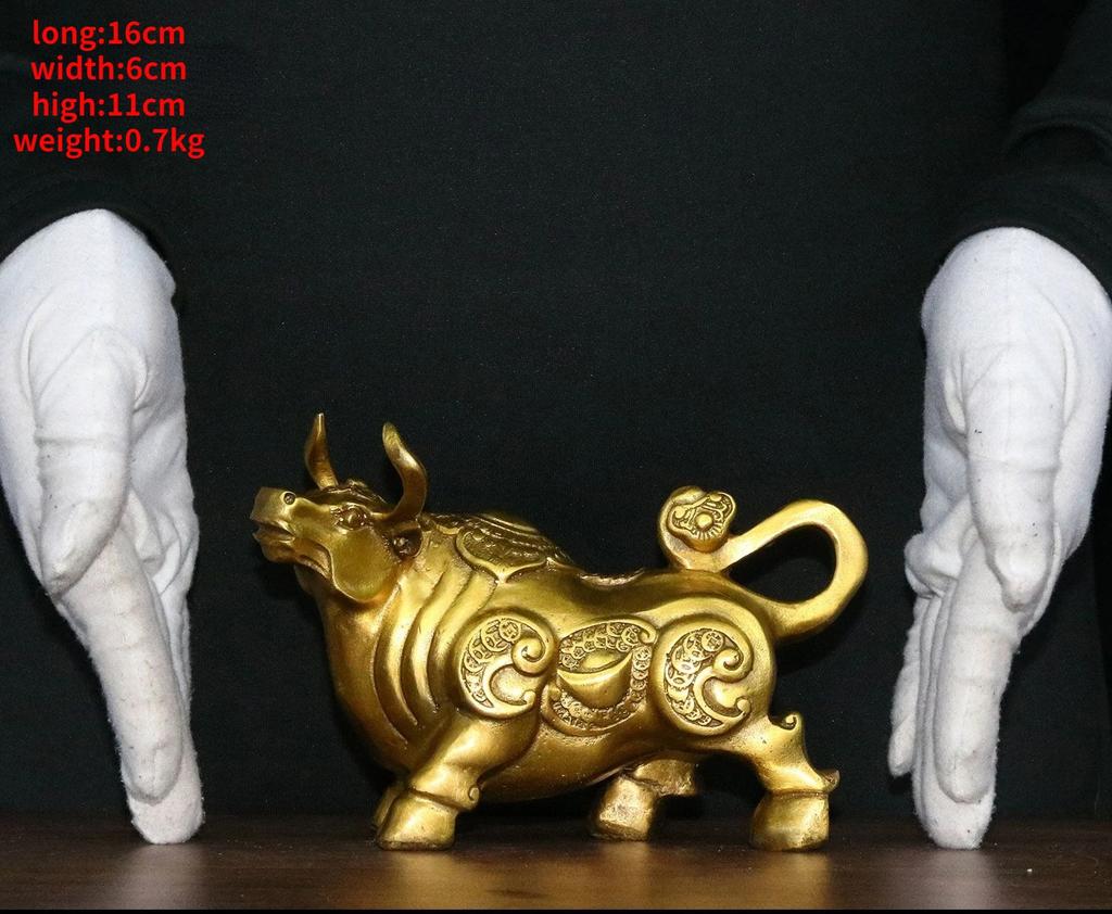 Feng Shui Pure Copper Cow Ornaments Town House Attract Wealth Ruyi Yuanbao Cow Office Home Decor
