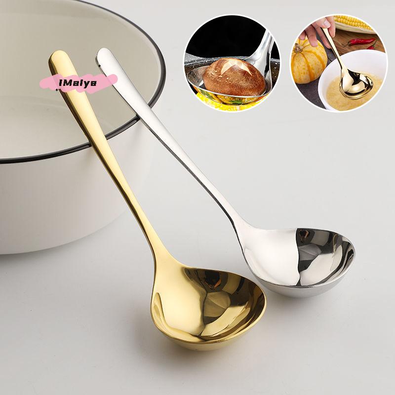 M-1Pcs 304 Stainless Steel Soup Spoon Soup Spoon Rice Spoon Long Handle Thickened Big Head Cutlery Household Kitchen Set Soup