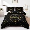 3pcs Luxury Golden Crown Heart Bedding Duvet Cover Set Queen Princess Bedding Quilt Set Elegant Black Golden Themed Bed