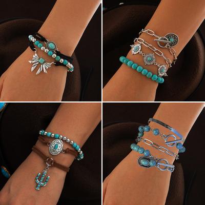 Ethnischer Stil Retro Imitation Türkis Kaktus Anhänger Armband Set Personalisiert Mehrere Elemente Perlen Schmuck