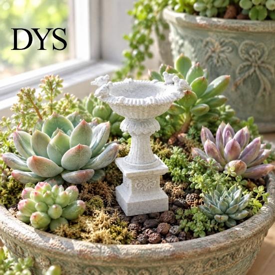 European Classical Bird Bath 3D Printed Mini Fountain with Simulated Stone Texture for Doll House Landscaping Micro Landscape Garden and Decoration,