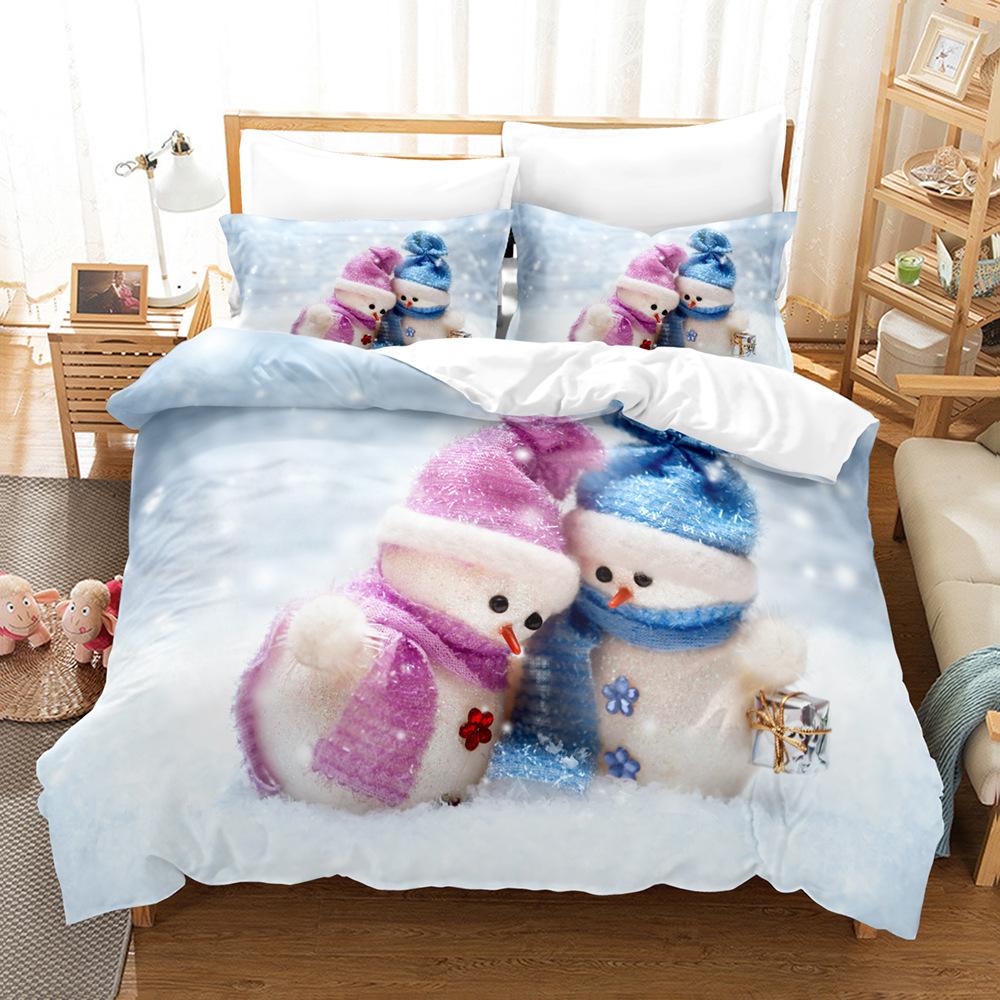 Christmas-Themed 3D Digital Printing Three-Piece Bedding Kit, Snowman Series