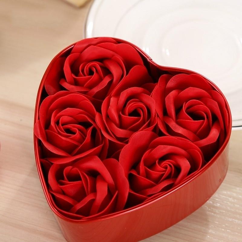 Heart Scented Bath Body Petal Rose Flower Soap Heart Metal Box  Rose Flower Decor Gift Romantic