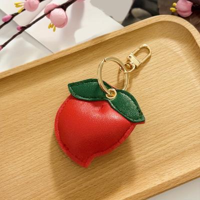 Adorable Banana Peach Fruit Bag Charm Keychain PU Leather Hanging Decoration Accessory For Women