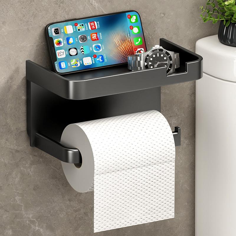 1 Pack Wall-Mounted No-Drill Toilet Paper Holder with Shelf and Phone Holder, Polypropylene Material, Bathroom Tissue Roll Dispe