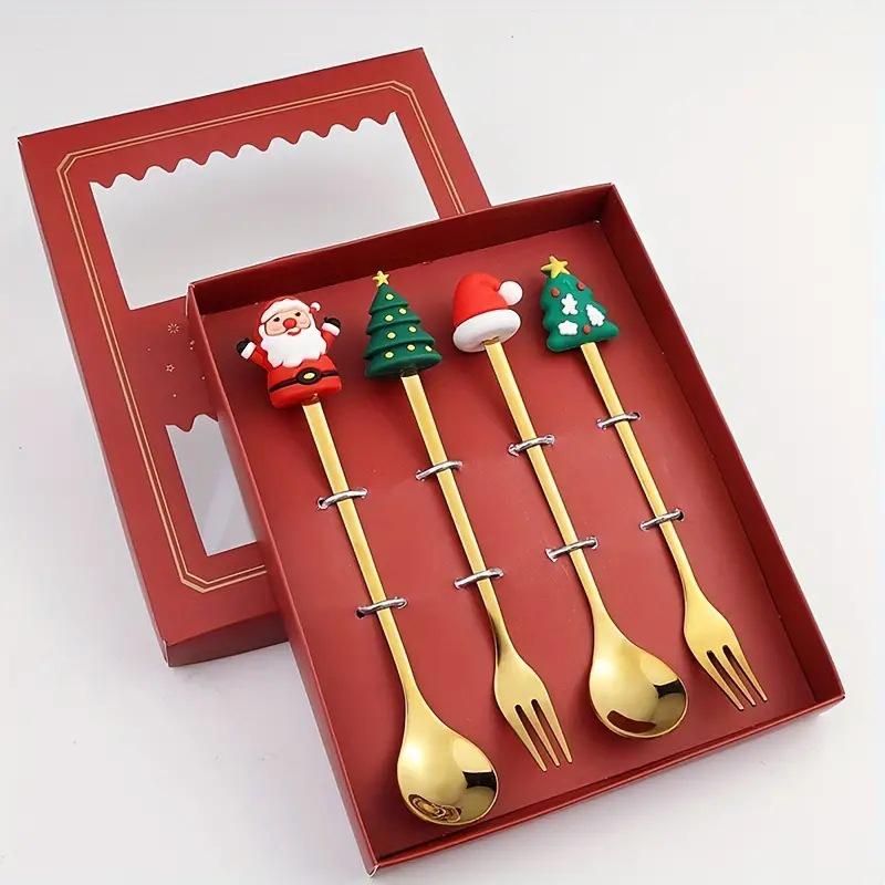 Cartoon Christmas Tree Stainless Steel Dessert Cutlery Set: Cute Fruit Fork & Spoon Gift
