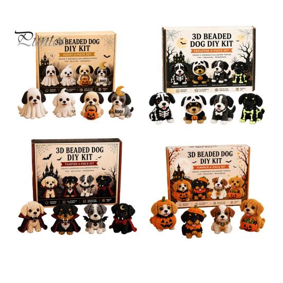 Cute Pet Jewelry Making Kit 3D Halloween Dog DIY Art Set, Beaded Puppy Craft Kit, Supplies for Group Activity Animal Beginners Adults, Home Desk Decor
