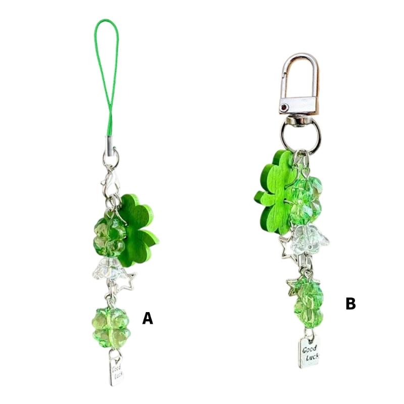 Bag Pendant Plant Phone Chain Four Leaf Grass Phone Charm Backpack Accessories Enhances Your Look with a Touch of Luck