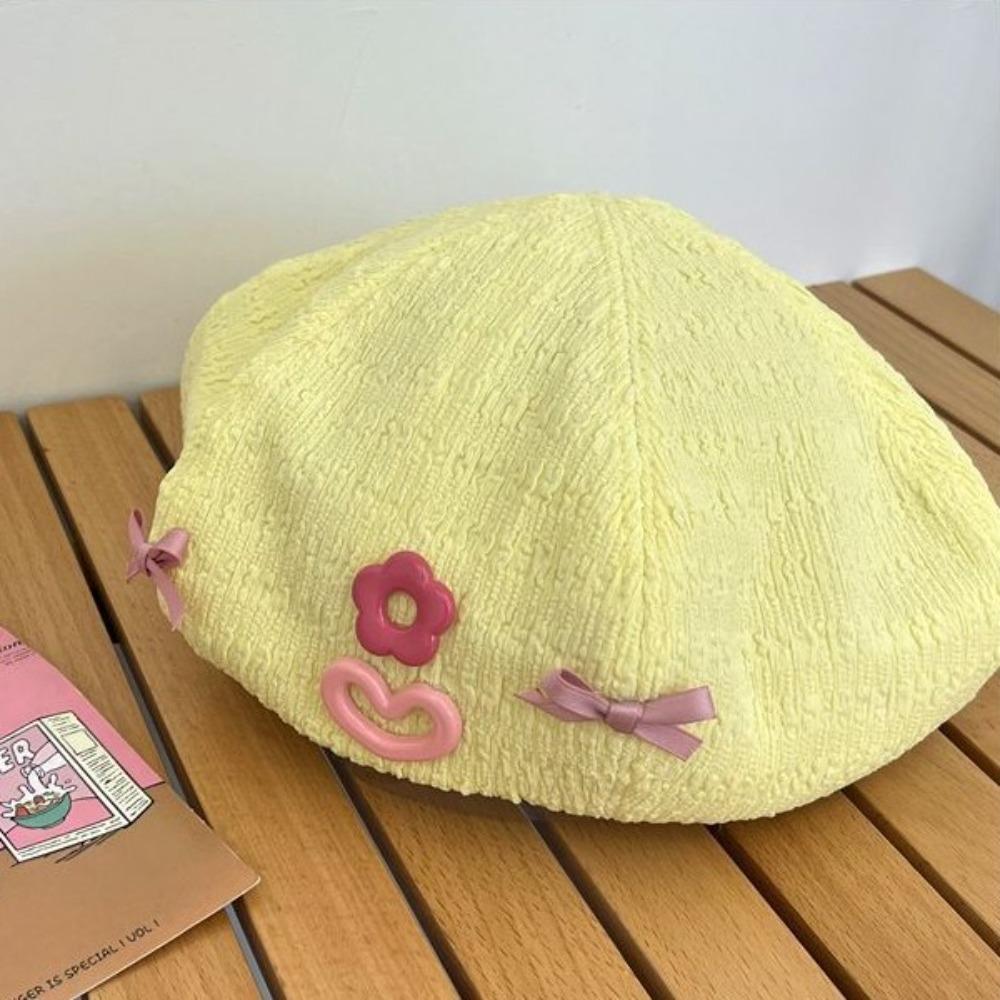 Flower Bow Berets Cap Korean Style Painter Hat Sweet Pumpkin Hat  Daily