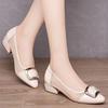 WTEMPO Rhinestone Low Thick Heel Mesh Singe Faux Leather Shoes Women Mesh Breathable Versatile Solid Color Cool Pumps