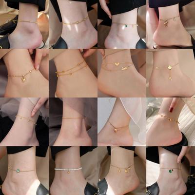 Cavigliera a Cuore Doppio Strato in Oro 18K Tide - Acciaio al Titanio, Inossidabile, Catena per Piede di Lusso Versatile per Donne