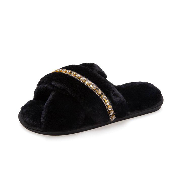 Mao Mao Slippers Cross Chain 2020 Autumn and Winter New Korean Version Flat Bottom Warm Indoor Cotton Mop Fashion Plush Shoes