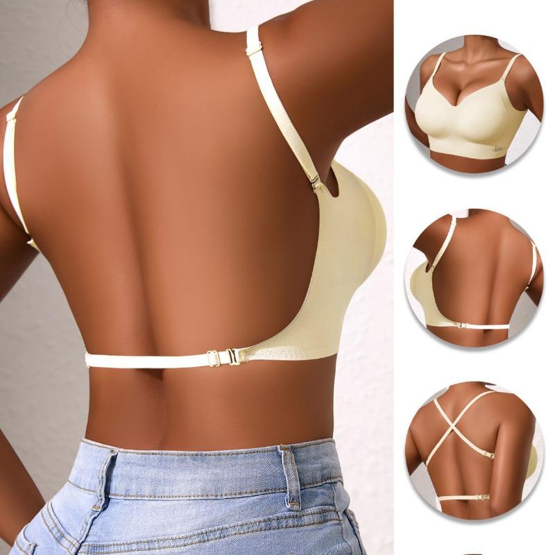 Women's 3 Ways Convertible Wireless Bra, Seamless Low Back Push Up Bralette with Adjustable Straps, Removable Pads for Backless Dresses