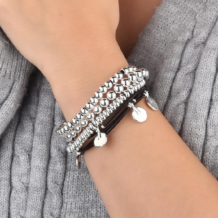 Multiple Strands Silver Plated Bead Bracelet Comfortable Wear Alloy Jewelry For Styles Mixing