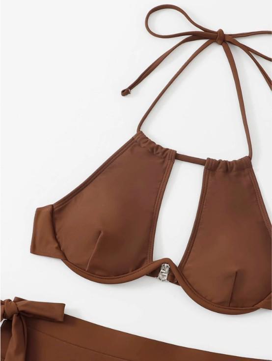 2024 Bikini Split Monocrom cu Talie Înaltă cu Sârmă și Push-Up pentru Femei