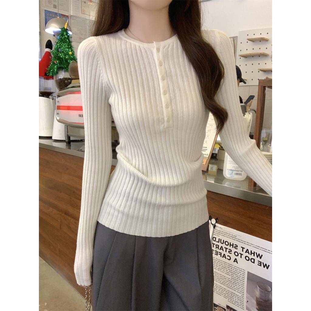 Temperament advanced sense semi-open neck knitted sweater women's pit strip slim and thin inner bottoming shirt autumn and winter long-sleeved top