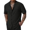 Men's White Eyelet Textured Short Sleeve Shirt, Casual Camp Collar Button Down Summer Top