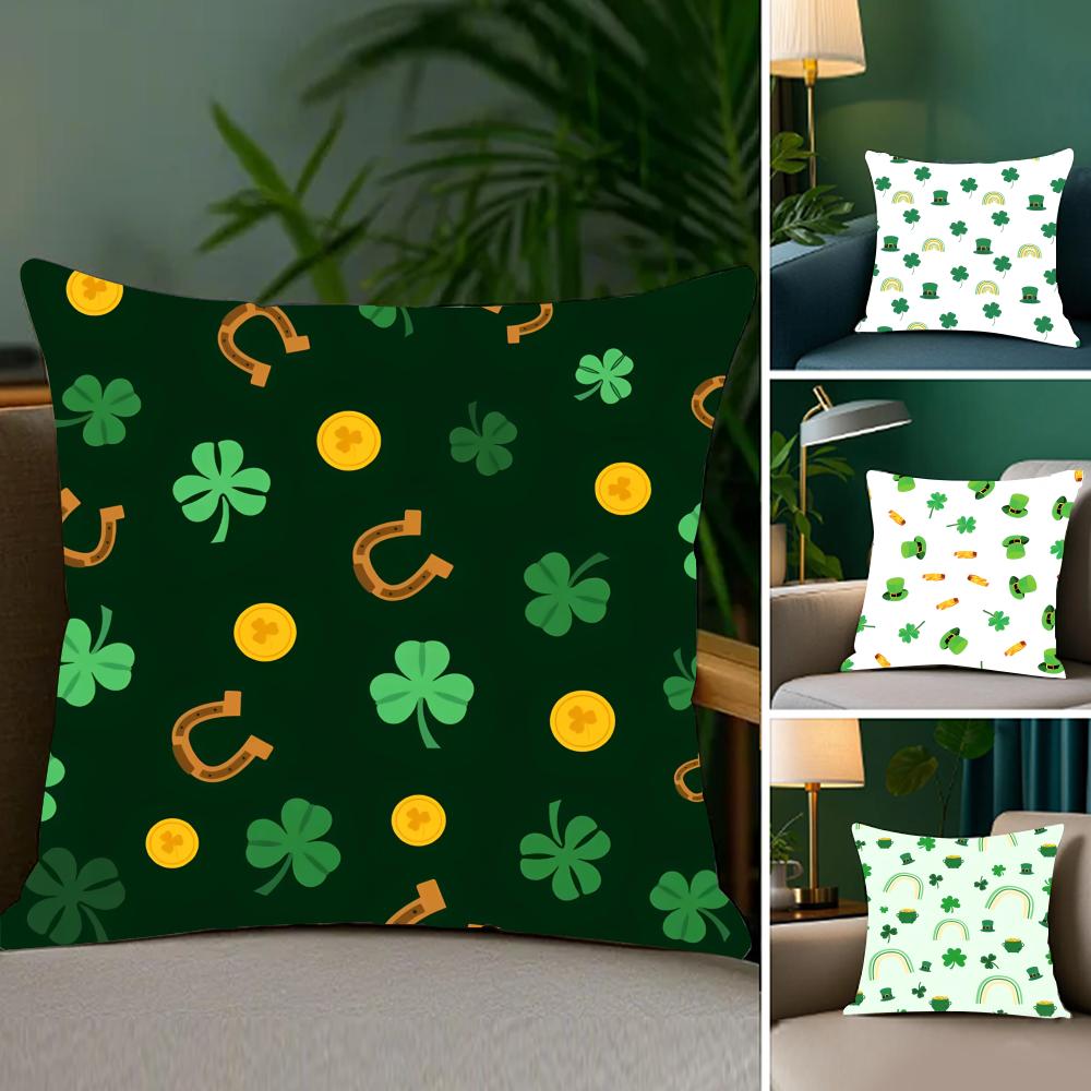 Funny St Patricks Day Cushion Cover Soft Plush Fabric DoubleSided Printed Sofa Cushion Cover for All Seasons Home Decor Gift