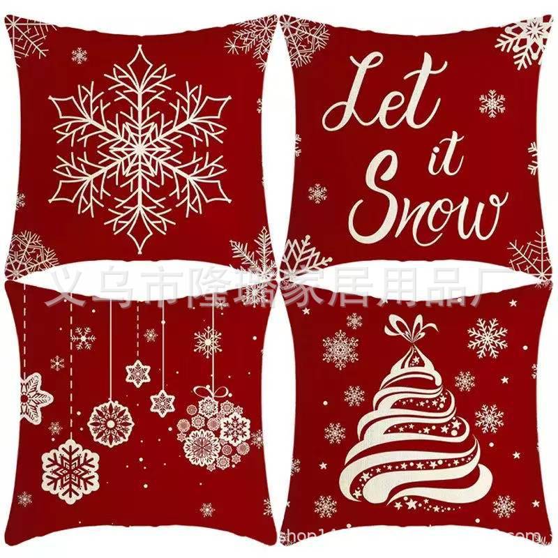 New Model Snowman Print Linen Super Soft Christmas Theme Sofa Pillow Cover Cushion Cover