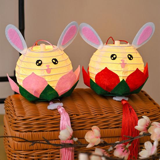 DIY Rabbit Festival Lanterns Kit LED Handmade Lamp Material Package Mid-Autumn Festival Hanging Lamps Parent-Child Crafts Making Tools