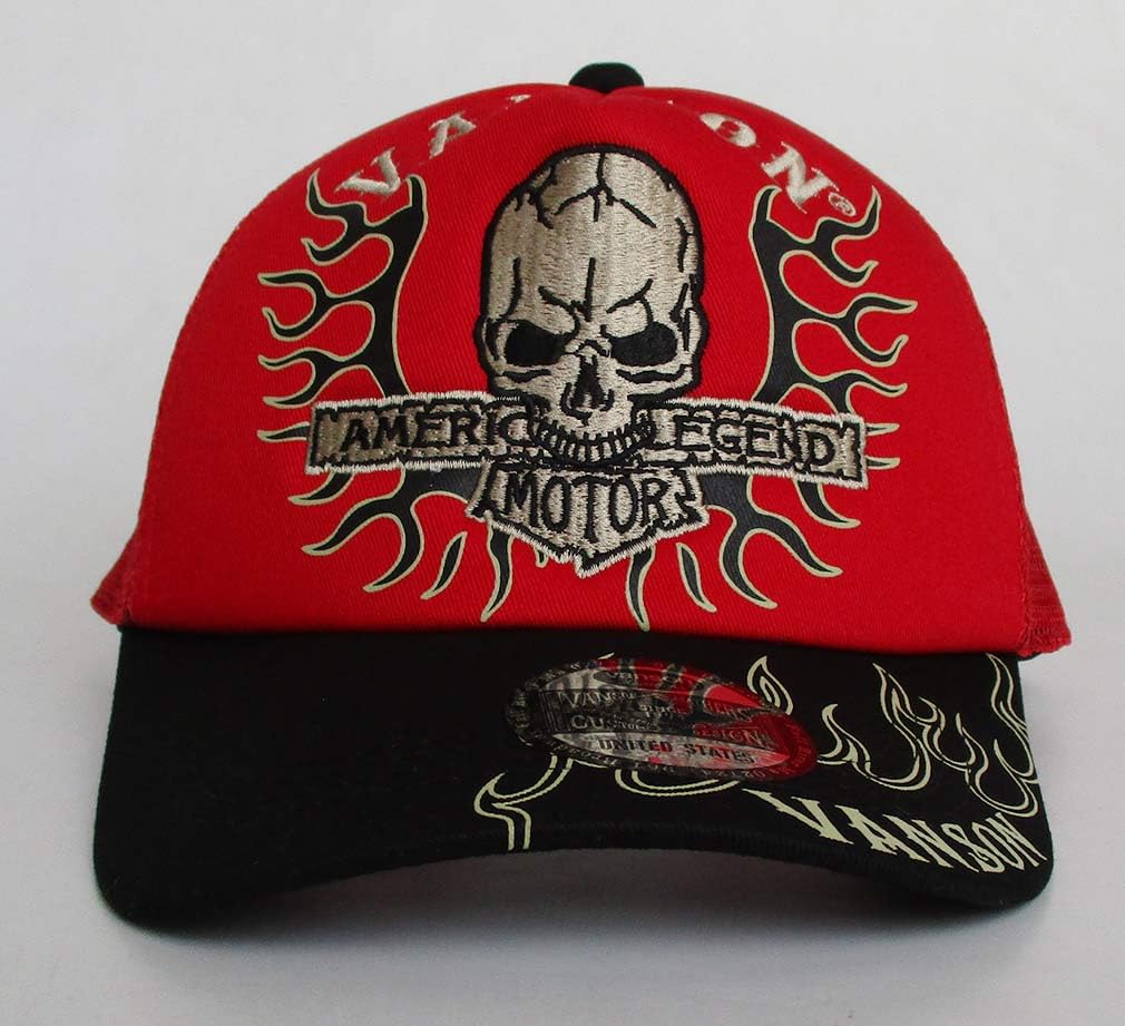 Twill Mesh Skull [Vanson] Cap, Hat, Men's & Women's, Embroidery, NVCP-2301 (BLACK×RED)