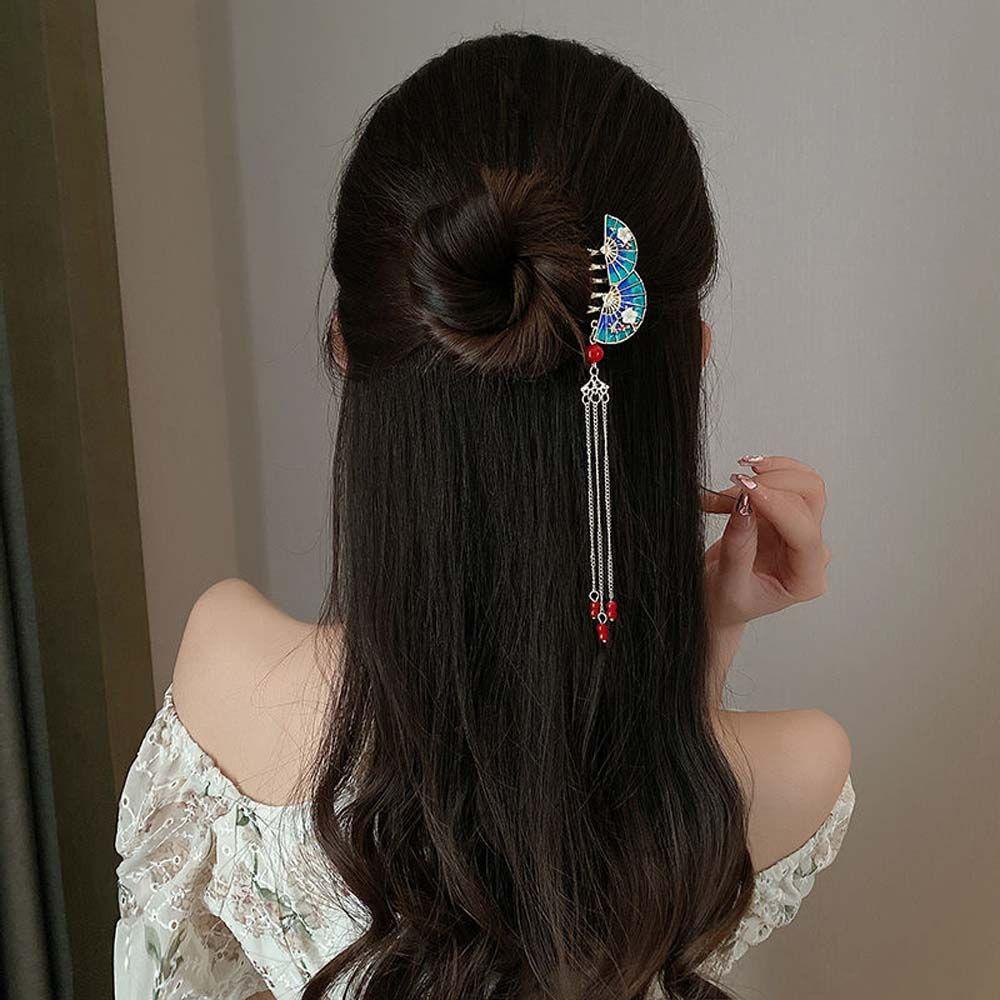 Bun Chignon Decorative Tassel Fan Hair Comb Fan Shape Hairpins Hair Accessories Lady Barrettes