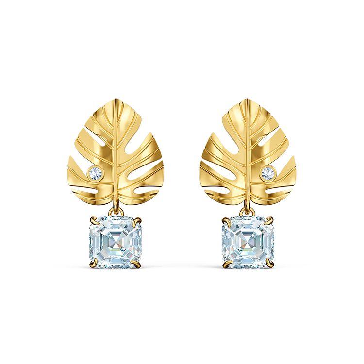 Swarovski Tropical Summer Leaf Earrings Women earrings Gold 5519253 Box (Random Color)