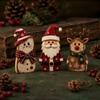 3-Piece Vintage Christmas Wooden Ornament Set Santa Reindeer Cat Festive Tabletop Decor