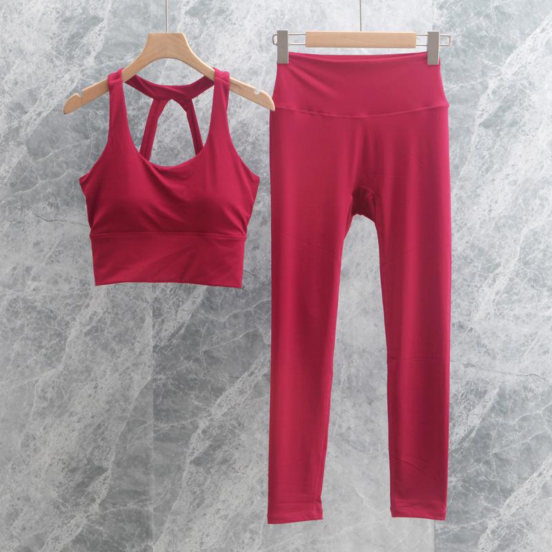 Women's Yoga Set: Cross-Back Tank & High-Waist Tummy Control Pants