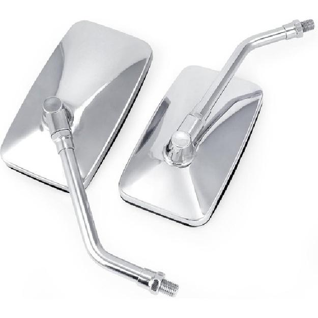 10MM Chrome Motorcycle Mirrors, Universal Silver Rectangle Silver Retangle