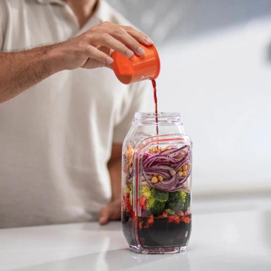 Salad Jar with Side Opening Vertical Layering Salad Container with Leakproof Dressing Compartment Portable Salad Jar for Meal Prep Lunch Travel Office