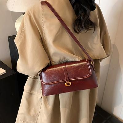 Party Bags for Women Retro Oil PU Leather Shoulder Bag Senior Sense All-Matching Underarm Bag Women's Daily Commute Shoulder Bag