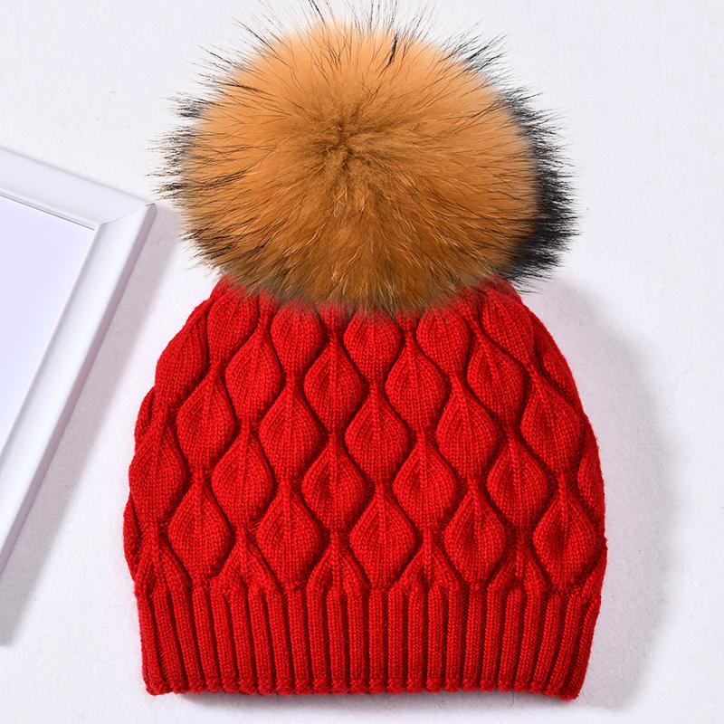 Jxwatcher Women Winter Hat Real Fur Pompom Angora Knitted Wool Beanie Fashion Casual Outdoor Thick Ladies Warm Fur Ball Hats New