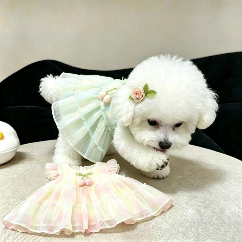 Pet Dog Dress Sweet Princess Style Gradient Color Breathable Outfit Small Breeds Like Bichon Frise Teddy
