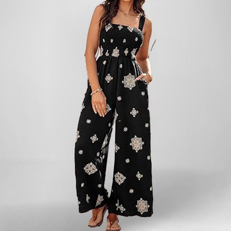 2025 Summer Women's Printed Casual Loose Short Sleeve Jumpsuit