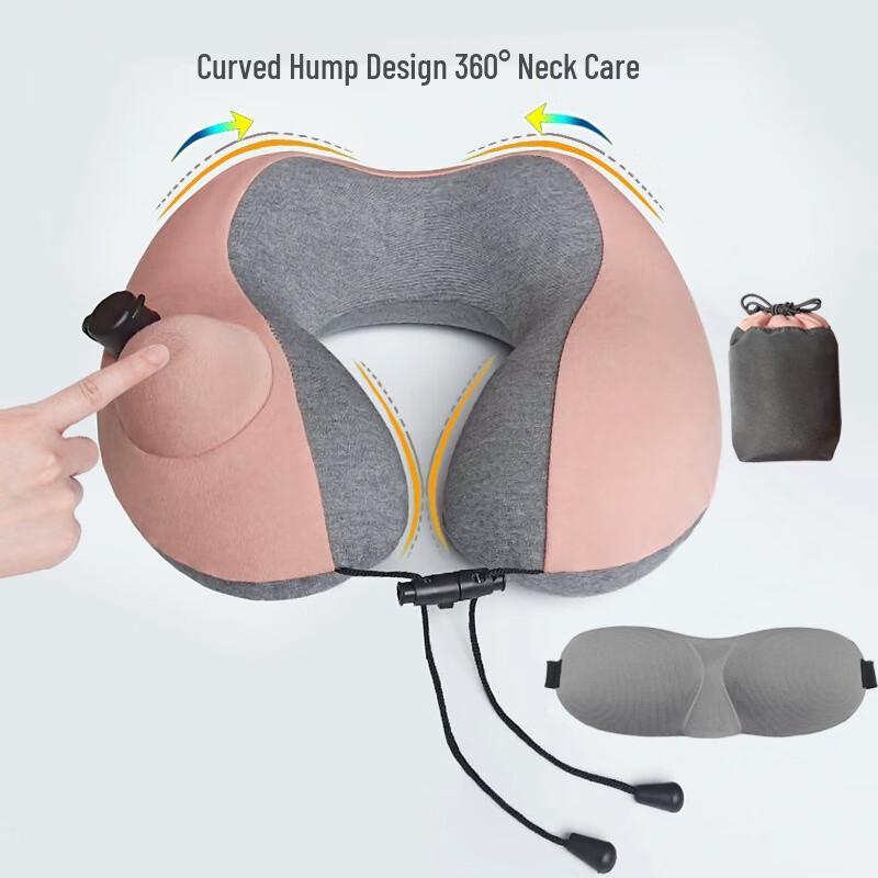 Press-to-Inflate U-Shaped Travel Neck Pillow Set