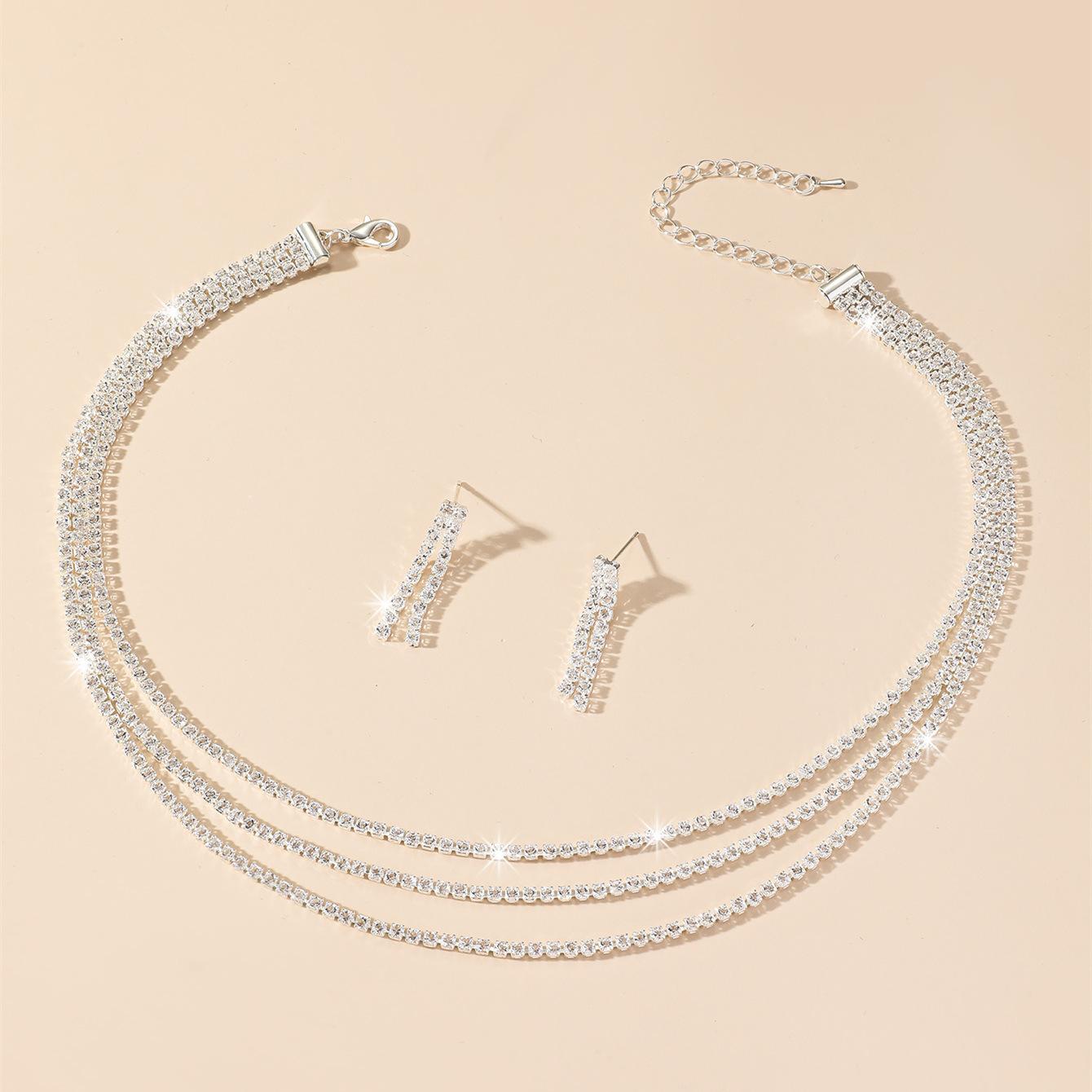 Модный комплект из двух предметов ювелирных изделий изысканный элегантный женский колье со стразами минималистичный модный серьги серебряный