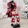 Christmas Cute Bowknot Plush Ball Leg Warmers Japanese-style Lolita Autumn Winter Color-blocked Ruffles Warm Slouchy Leg Covers