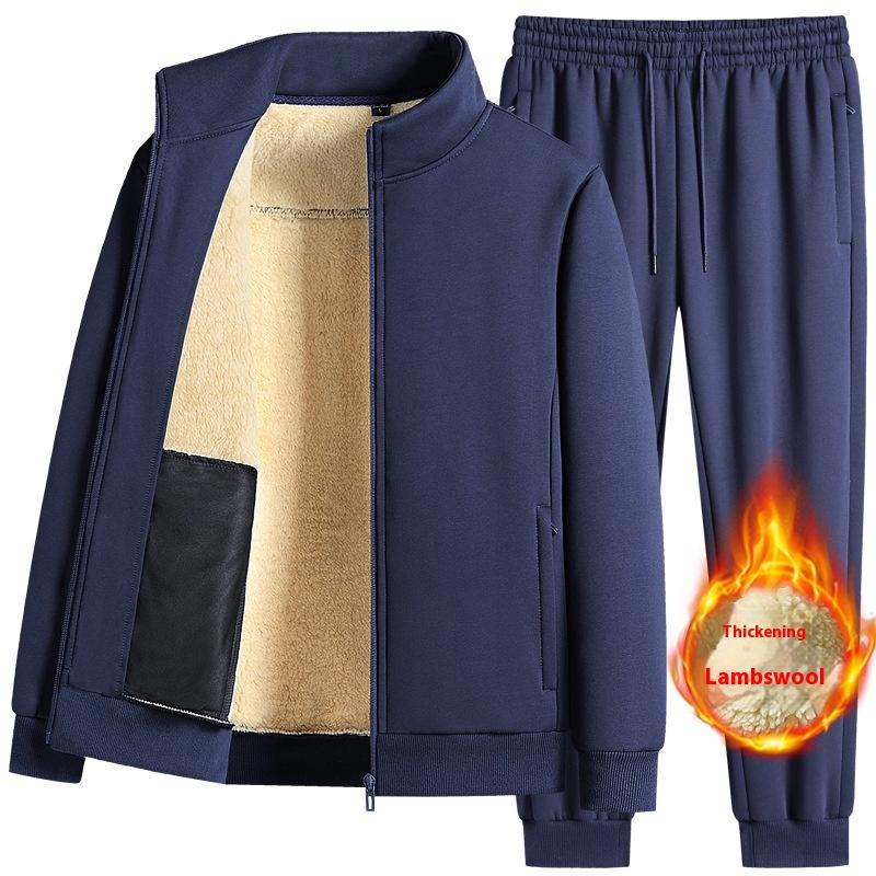 

Спортивный комплект из овечьего флиса с воротником-стойкой, повседневная зимняя одежда, толстовка с капюшоном, мужской комплект из 2 предметов XXXXXL