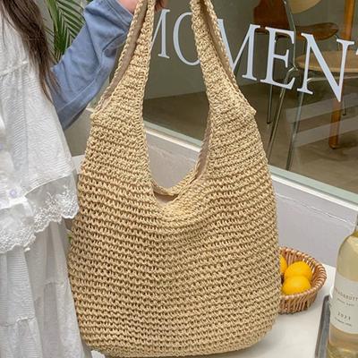 Summer Vacation Style Straw Bag Shoulder Bag Tote Bag Large Capacity Casual Portable Woven Bag