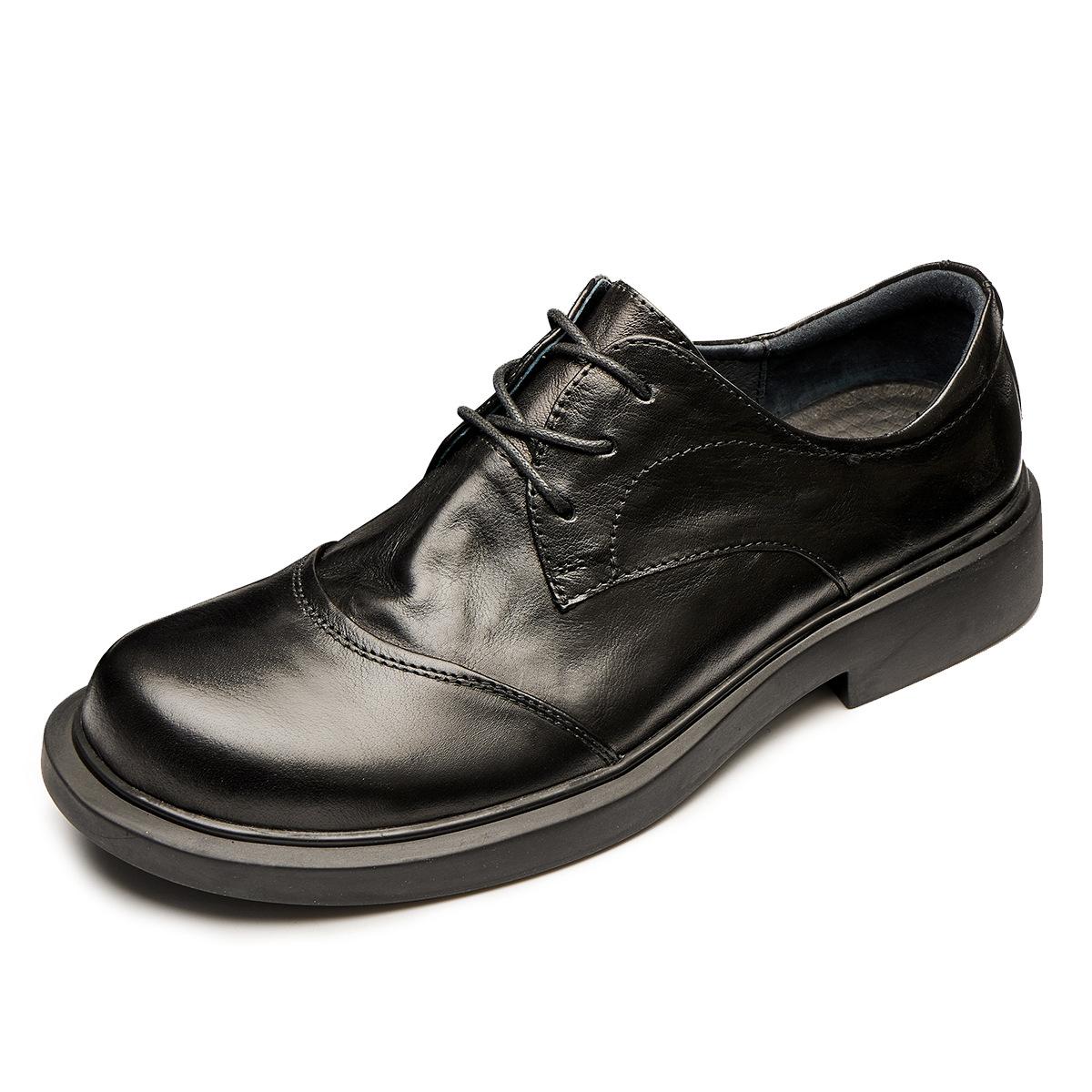 

Мужские кожаные туфли с низким верхом, на круглой платформе, из мягкой кожи, на шнуровке, повседневные деловые туфли, модные универсальные туфли небольшого размера из кожи 44 чёрный