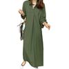 Ladies Fall Spring Dress Loose Lapel Long Sleeve Solid Color V Neck Soft
