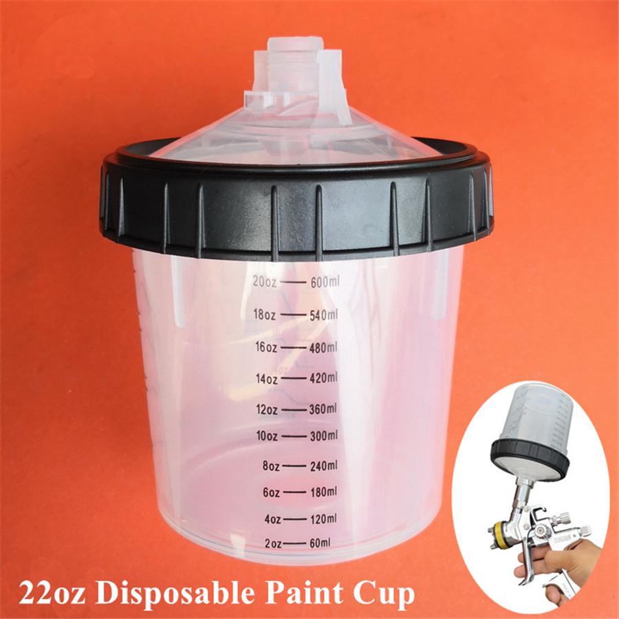 22oz Disposable Paint Cup Kit Hard Cup&Collar For Spray Gun Type H/O Adapter