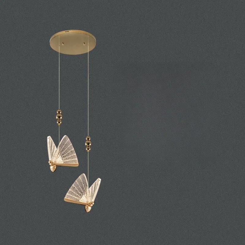 Nordic Duplex Luxury Living Room Background Wall Creative Decoration Rotating Staircase Butterfly Attic Hollow Chandelier