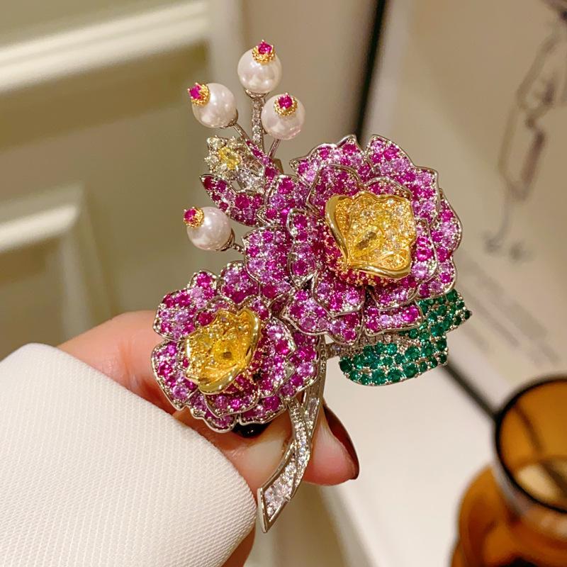 ZHENXUN Extra-large French Court Three-dimensional Rose Flower Brooch Elegance Heavy Industry Zirconium Coat Pin Gift