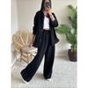 Cross border Set Women's Cardigan Solid Color Pocket Long Sleeve Shirt Loose Elastic Waist Pants Women's Two Piece S