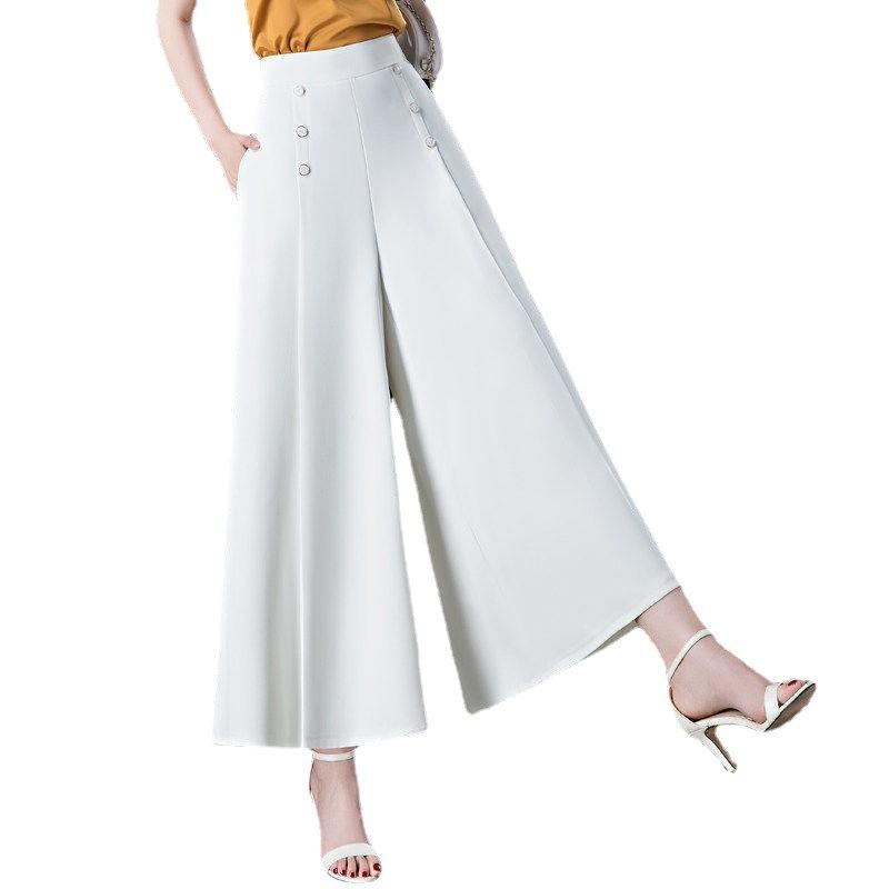 Pantaloni casual a 9 punti con vita alta e plissettatura a gamba larga da donna