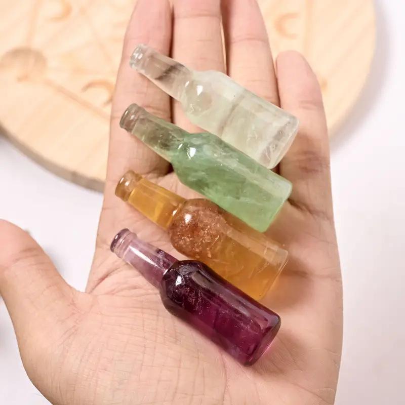 Cross Border Hot Sale Natural Fluorite Worry Stone Colorful Fluorite Beer Bottle Pendant Hanging Green Fluorite 3D Small Bottle